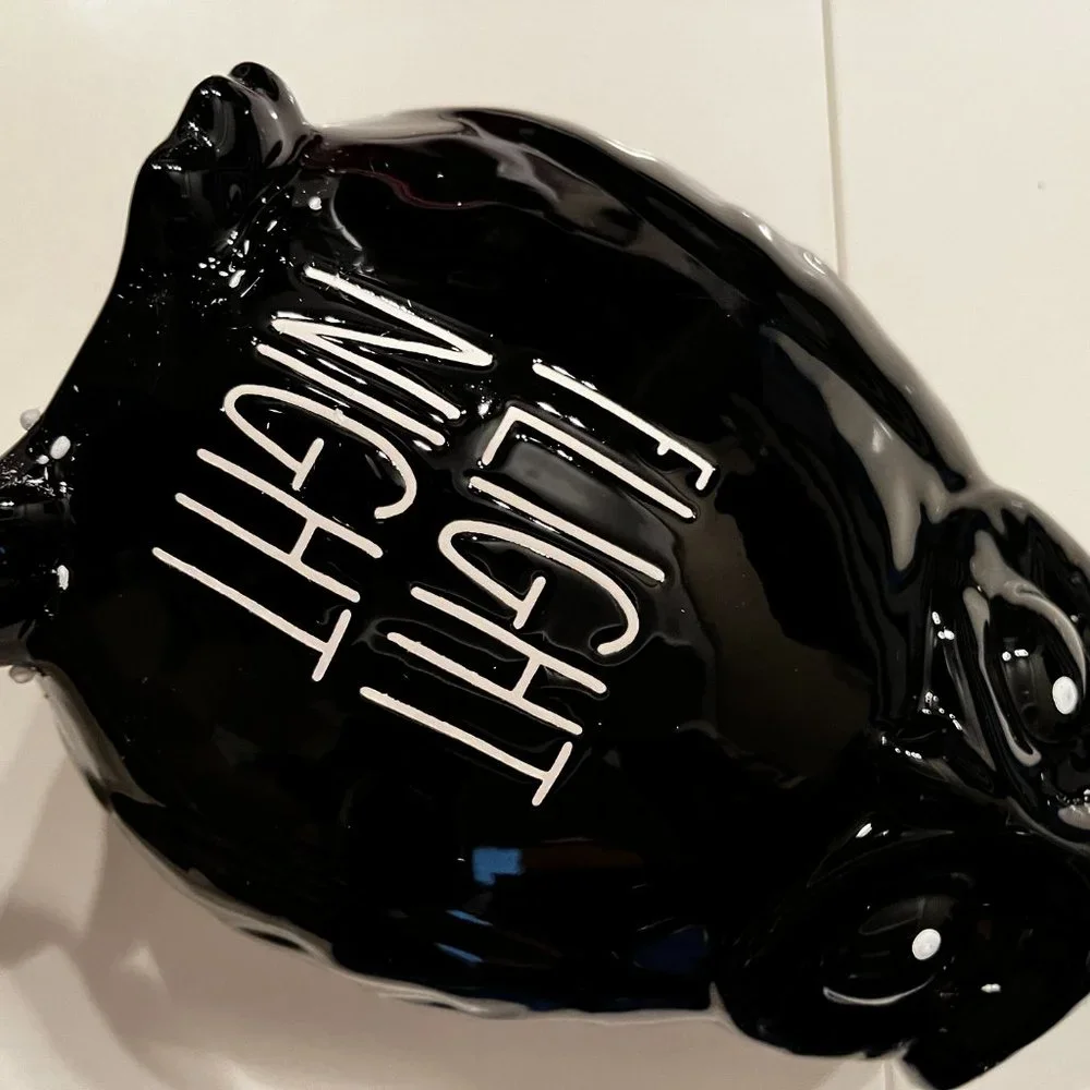 Rae Dunn FLIGHT NIGHT Black Owl Ceramic Figure Halloween Fall Decor NIB Magenta‎